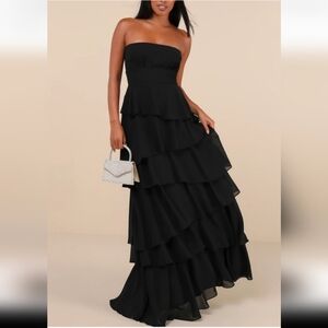 Beautiful Lulus Elegant Bridesmaid Black Strapless Dress With Ruffles And Layers